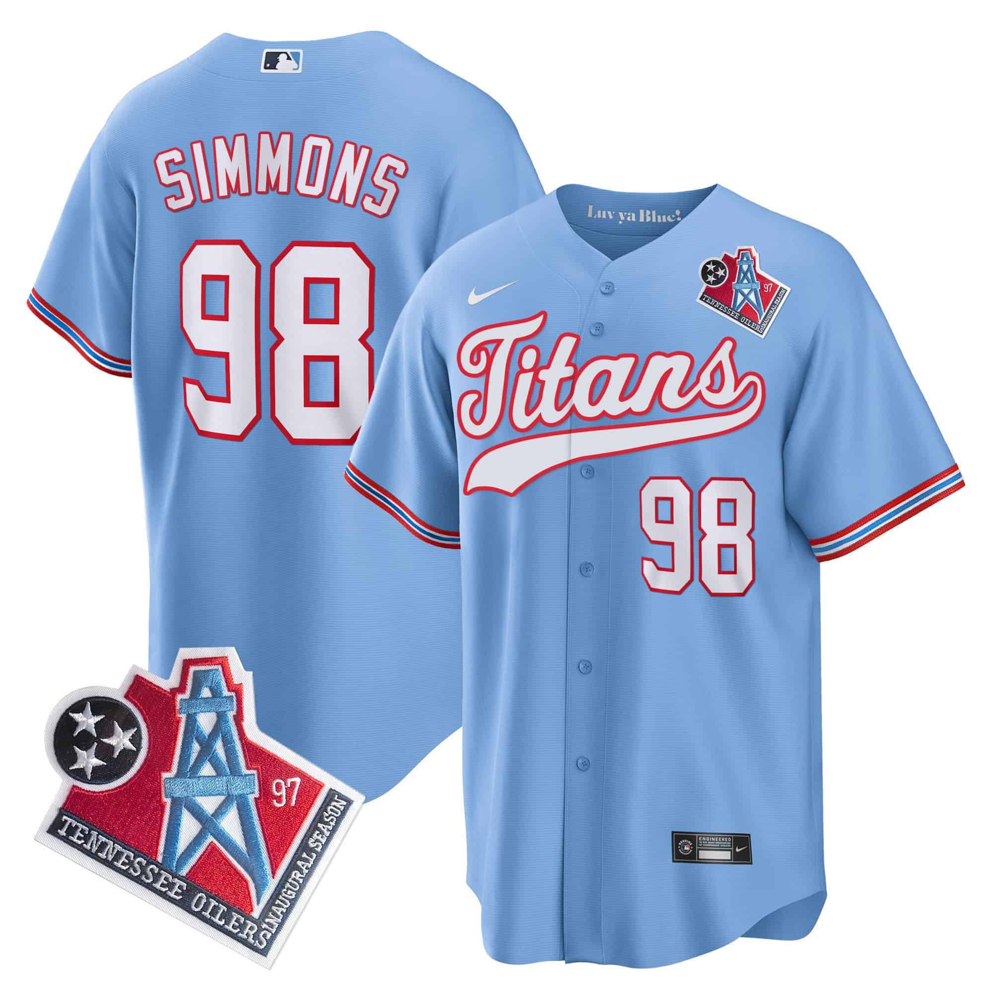 Men Tennessee Titans 98 Simmons Light Blue Nike 1997 Throwback Limited Cool Base NFL Jersey